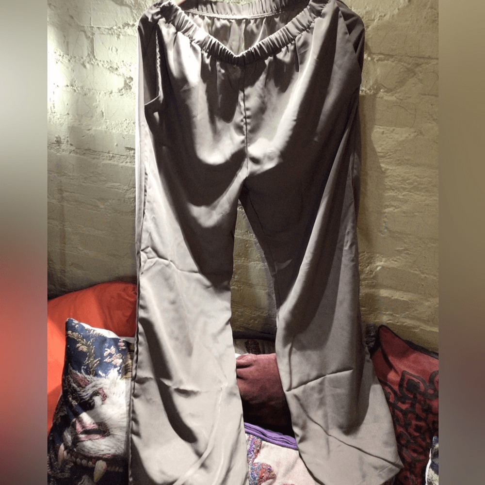 NEW! Rare LOs Angeles Apparel slub Olive Wide-Leg Elastic Waist Pants